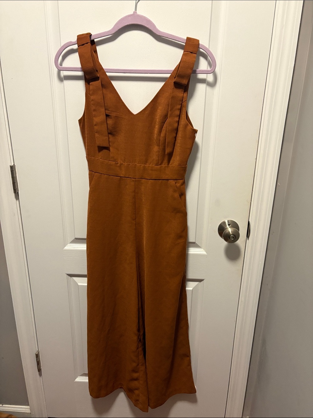 Altar'd State Rust Brown V-Neck Wide-Leg Jumpsuit with Tie Straps